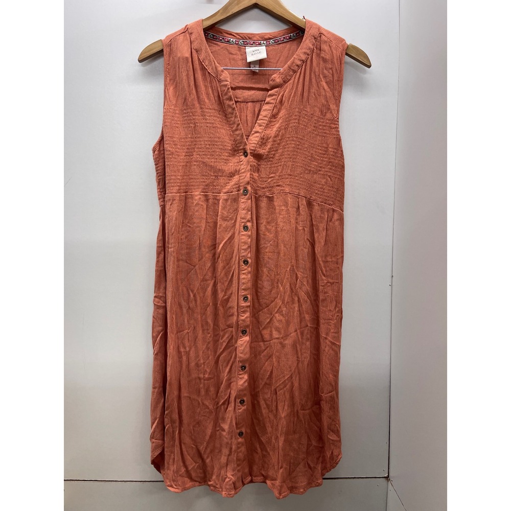 Knox Rose Women Coral Orange Smocked Button Front Sleeveless Boho Dress Medium